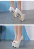مضخات 2019 أحذية زفاف أبيض زقزقة اصبع القدم منصة عالية الكعب النساء حجم مصمم أحذية 16CM 35-40