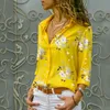 여성 블라우스 쉬폰 셔츠 2020 봄 탑 꽃 인쇄 긴 소매 V 넥 블라우스 작업 사무실 셔츠 Blusas Mujer Plus 크기 5XL