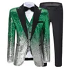 Green Silver Męskie Garnitur Błyszczący Cekiny Garnitur Slim Fit Gold Tuxedos Blazer + Kamizelka + Spodnie do Party Wedding Banquet Prom Stage Costume