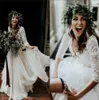 2020 Beach Boho Wedding Dresses Long Sleeves A Line White Ivory Chiffon Lace Princess Plus Size Bride Dress Two Pieces Wedding Gowns BA9943