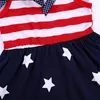 2019 Dia da Independência Meninas Vestido de Verão Crianças Tecido Condol cinto listras arco estrelas algodão babados Vestido Crianças Boutique Roupas