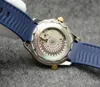 2813 42 mm automatische Outdoor-Herrenuhr, Gelbgoldgehäuse, blaues Zifferblatt mit blauem Gummiband, drehbarer Lünette und transparentem Ca274N