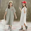 Yourseason 2022 verão meninas longas blusa vestidos coreano adolescente simples crianças impressão vestido solto bebê casual roupas brancas