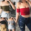 Frauen Damen Sexy Off Schulter Kurzen Ärmeln Top Solide Crop Bluse Tops Sommer Kurzen Ärmeln Bluse Outfit1