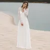 Beach Wedding Dress Long Sleeve Low Back Lace Top Chiffon Skirt A Line Boho Bridal Gown