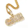 Custom Mini Baguette Letters Namn Halsband med Tennis Chain Rope Chain Iced Out Square Zircon Mens Hip Hop Smycken Gift