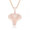 High Quality Yellow White Rose Gold Plated Full CZ Elephant Pendant Necklaces for Men Jewelry Gift