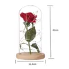 Eternal Life Flower Artificial Red Rose och LED-ljus med fallna kronblad i en glasdum på en träbas bröllopsfest dekor C18112601