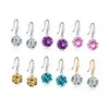 12 Couleurs 8mm Rond Cristal Saphir Rubis Bleu Dangle Boucle D'oreille Pierres Noires CZ Pierres De Naissance Famille Mère Coeur crochet argent boucles d'oreilles