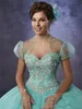 15 Jahre Quinceanera-Kleider mit Bolero und herzförmigem Ausschnitt 2019 Günstige Prinzessin Aqua-Abschlussballkleider Tüll nach Maß