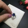 Eternal 925 Silver Jewelry Princess Diana Rings for Women Luxury Blue Sapphire Stone Party Engagement Bijoux Bridal Wedding Ring274Q