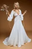 2020 Bohemian Wedding Dresses Deep V Neck Hollow Back Leg Split Long Sleeve Wedding Gowns Sweep Train Chiffon Boho Bridal Dress