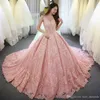 Lussuoso abito da ballo rosa Abiti Quinceanera Appliques in pizzo Abito dolce 16 Scoop Neck Vestido De Festa Abiti lunghi in tulle formale da ballo DH4157