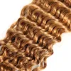 Dark Honey Blonde Hair Color Full 1B / 30 Blond OMBRE Brazilian Deep Wave Curly Human Hair Weave Weft Extensions 3/4 buntar