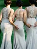 Смотреть сквозь кружевные Applique Beads Tops Растягивающиеся ткани Платья подружки невесты Русалка-горничная честь Платье для свадьбы