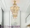 Post-modern Duplex Building Crystal Chandelier Light Extra Long Gold LED Crystal Rotating Pendant Lamps For Staircase Villas Hotel MYY
