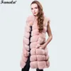 Wholesale-Front Hooded Women Open Sleeveless Faux Fur Waistcoat Vest Striped Long Coat