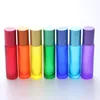 High Quality Blue/Green/Pink/Black/Amber Mini 10ml ROLL ON GLASS BOTTLE For Fragrances ESSENTIAL OILS Stainless Steel Roller Ball LX8839