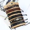 DIY Äkta läderarmband för kvinnor Europeisk flätad Charm Bangles Cuff Fashion Men Multilayer Justerbar Woven Wrap Pärlor Party Smycken