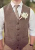 In voorraadland bruin bruidegom vesten voor bruiloft wol visgraat Tweed op maat gemaakte slanke fit heren pak vest boerderij prom dress vest