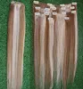 Klip İnsan Saç Uzantıları 8pcsset Hafif Kahverengi Beyezi Sarışın P8613 Tartıyor 100g Düz Örgü Remy Hair9547303