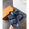 luxury design women men lover Beach slippers summer ladies Bom Dia Flat Mule sandal gold-tone buckles two straps slide shoes size 35-42-46