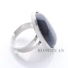 RONGZUAN Beautiful Women Gemstone Rings Jewelry Natural Stone Black Agate Oval Bead Silver Color Adjustable Finger Ring DX3083