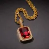 Mens Hip Hop Necklace Jewelry Fashion Gem Stone Pendant Red Pink Gemstone Necklaces With 3mm 24inch Chain239t