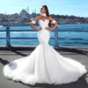 New Sexy African Black Girl Mermaid Wedding Dresses Illusion Lace Appliques Tulle Beaded Open Back Plus Size Long Custom Formal Bridal Gowns