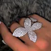 خاتم Vecalon Big Flower Promise 925 Sterling Silver Micro Pave Party Party Band Band For Women المجوهرات أفضل هدية