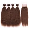 Chocoladebruin grove yaki Indian Human Hair 4bundels met sluiting 5 stcs Lot kinky recht #4 Medium bruin kanten sluiting 4x4 met weefsels