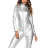 Women Solid Color Zipper Faux Patent Leather Jumpsuit Bodysuit Tight Clubwear Great for party club outfits cosplay