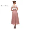 Simple Vneck Zipper Short Sleeves Tea Length Prom Dresses Appliques Chiffon ALine Formal Evening In Stock 31187440606