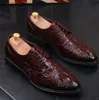 Marry Men in Black Italian Lace Oxford Leather Crocodile Print Party Business Dress Shoes A32 523 Prt Busess