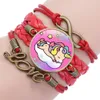 Mädchen Einhorn Armband Multilayer Regenbogen Pferd Zeit Edelsteine Armbänder Mode Leder Charms Kette Schnur Armreif Kinder Schmuck Zubehör