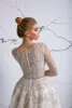 2020 Luxury A Line Brautkleider Jewel lange Ärmel Appliqued Spitze-Tulle-Perlen Brautkleid Sweep Zug mit Rüschen besetzten nach Maß Robes De Mariée