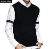 2019 Nya Mens stickade västar V-Neck Sweater Fashion Casual Business 100% Bomull Ärmlös Tröja Varumärke Kläder