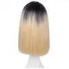 16 polegadas sintéticas sintéticas peruca de cabelos longos wig ombre raiz preta marrom perucas para mulheres cosplay comprimento ombro resistente ao calor