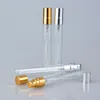 10ml Mini Szkło Perfume Butelki Próbki Spray Butelka Refillable Atomizer Atomizer Szklane fiolki z czarną złotą srebrną czapką