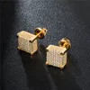 Mens Hip Hop Stud Earrings Jewelry New Fashion Yellow Gold Plated Zircon Diamond Square Earrings For Men