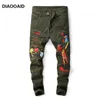 Fashion Skinny Black Jeans Destroyed Men Patchwork Broken Pencil Pants for Male Hip Hop Embroidered Phoenix Flowers Boy Trousers