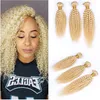 # 613 Blonde Crépus Bouclés Cheveux Brésiliens Bundles Offres 3Pcs 300g Bleach Blonde Bouclés Vierge Extensions de Tissage de Cheveux Humains 10-30 "Longueur Mixte