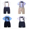 Babykleding jongens zomer katoen kleding sets gentleman bowtie jarretel shorts shirts suits fashion casual outfits vierdelige pak b4359