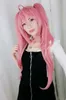 Danganronpa Junko Enoshima Косплей Парики Длинные розовые вьющиеся волосы Женский хвостик Парик5253643