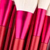12st Red Makeup Brushes Set Wood Handle Foundation EyesBrow Pulver Blush Ögonskugga Ansikte Make Up Borste Mjuka hår Kosmetiska verktyg med väska