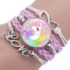 Flicka Unicorn Armband Multilayer Rainbow Hästtid Gemlar Armband Mode Läder Charm CHAIN ​​Cord Bangle Kids Smycken Tillbehör