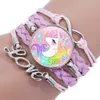 Mädchen Einhorn Armband Multilayer Regenbogen Pferd Zeit Edelsteine Armbänder Mode Leder Charms Kette Schnur Armreif Kinder Schmuck Zubehör