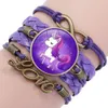 Girl Unicorn Bracelet Multilayer Rainbow Horse Time Gems Bracelets Fashion Leather Charms Chain Cord Bangle Kids Jewelry Accessories