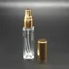 Bouteille de parfum en verre transparent 5/10 ml en gros bouteille de parfum d'huile essentielle carrée/ronde pompe à brouillard bouteille de pulvérisation avec bouchon or/noir/argent