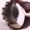 AEHIBO 크로노 그래프 석영 배터리 남성 시계 43MM 화이트 색인 시간 마커 골드 케이스 남성 손목 시계 가죽 밴드 다이얼